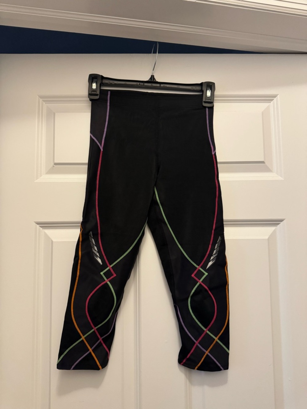 CW-X Black Capri Leggings with Neon Multicolor Contrast Stitching